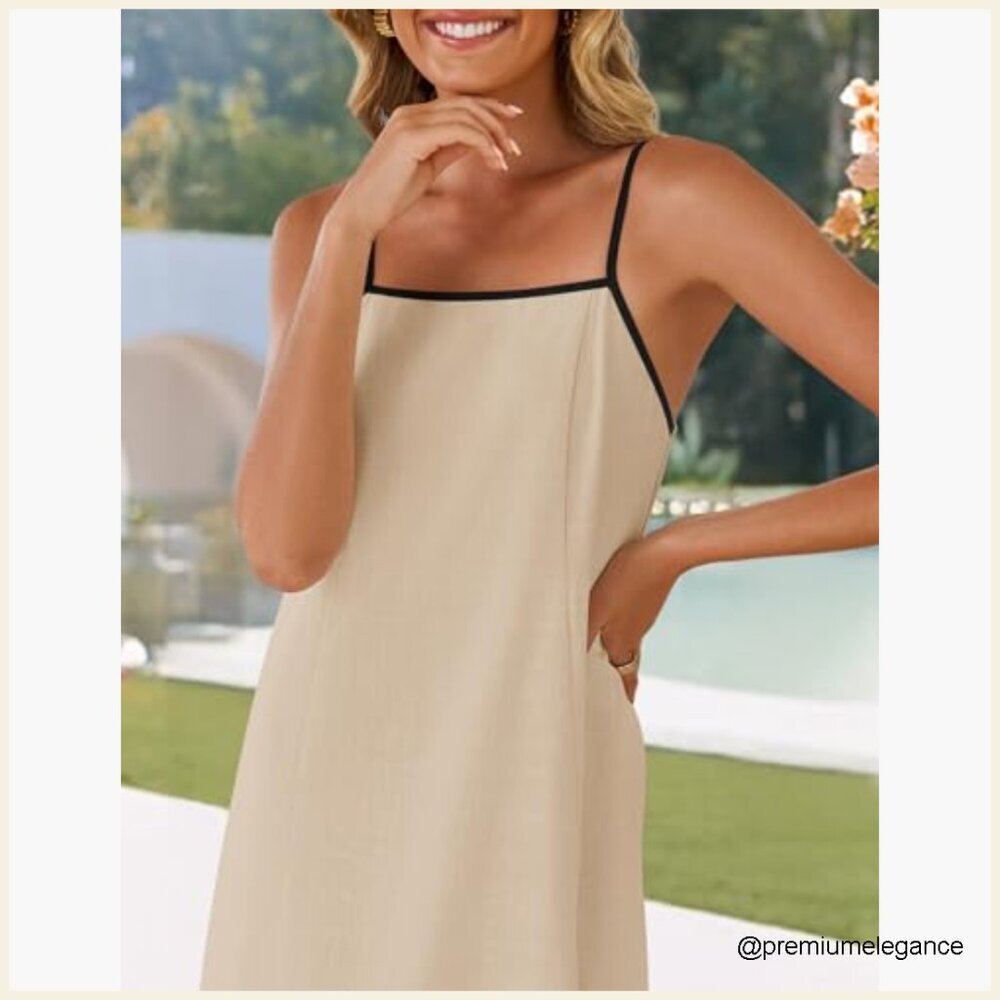 Sleeveless Maxi Dress Spaghetti Straps Square Neck Backless Loose Fit - Picture 3 of 7